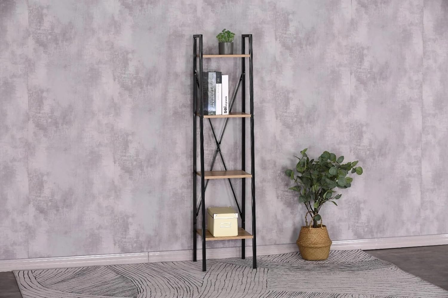 4 Tier Bookshelf Storage Rack – Steel Frame Display Shelving Unit for Books, Plants, Living Room, Office & Hallway