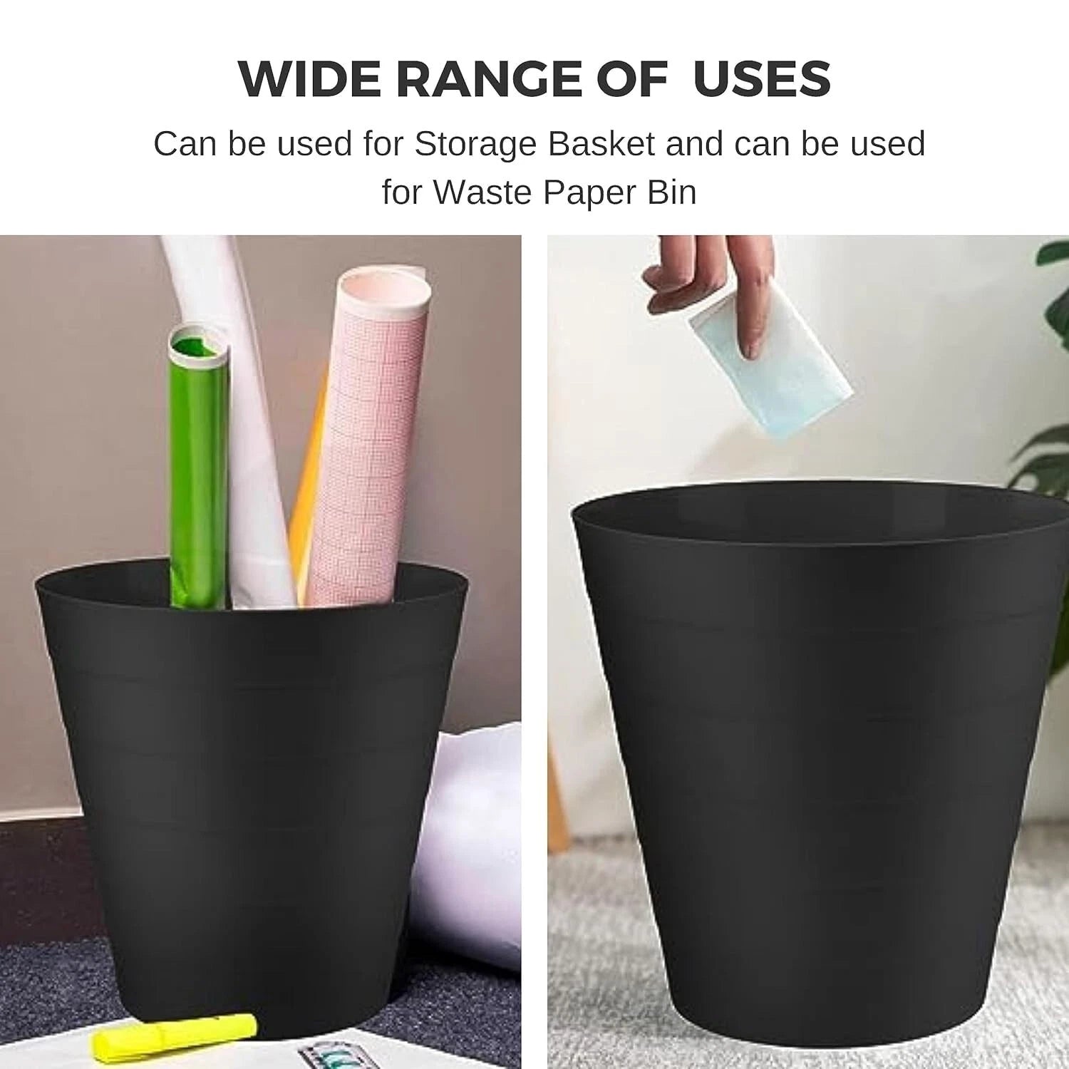 6L Round Plastic Waste Bin – Kitchen, Office & Bathroom Rubbish Dustbin for Home Use