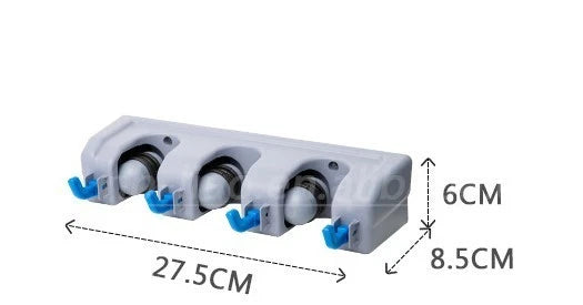 Rectangular Wall Mount Broom Holder Garden Tool 3 Slots 4 Hooks Utility Storage
