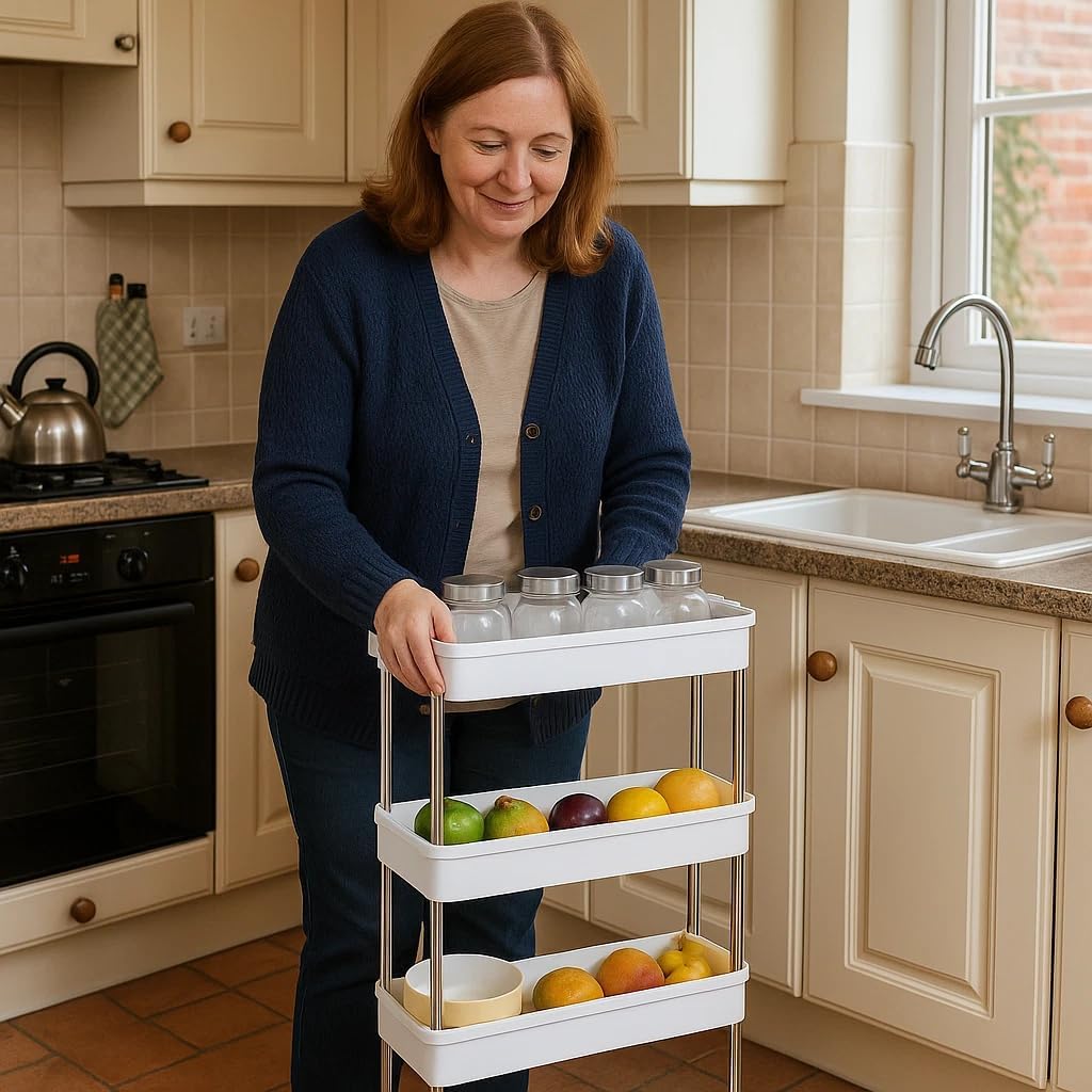 3 Tier Plastic Kitchen Trolley on Wheels | Storage Organiser for Kitchen, Bathroom & Living Room (60x13x40 cm)