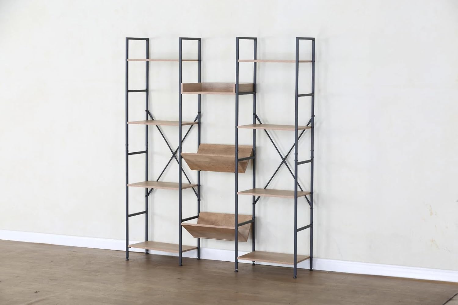 4 Tier Bookshelf Large Bookcase Storage Unit – 11 Open Metal Shelves Display Rack (125x27x150cm)