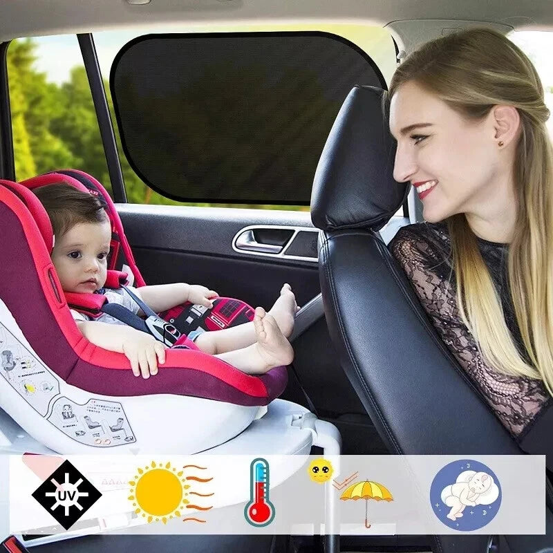 2 x Car Sun Shades Foldable Cling Side Window | UV Protection for Kids & Baby Travel