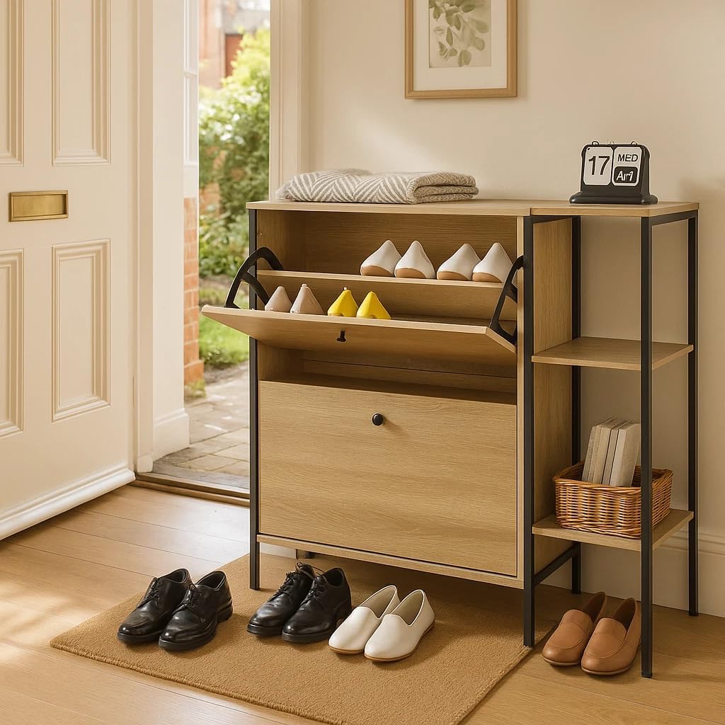 2 Drawer Shoe Cabinet Cupboard Storage Organiser Rack Hallway Furniture Unit 88x24x87 cm