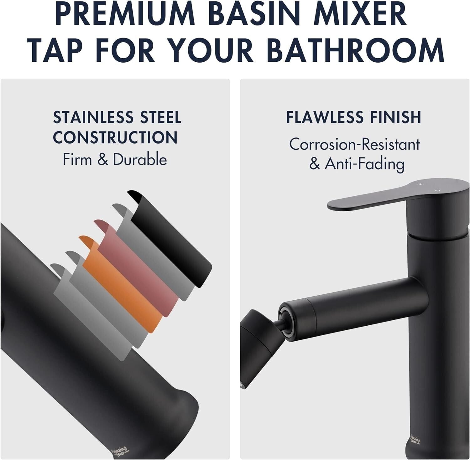 Black Basin Sink Mixer Tap | 360° Rotating Bathroom Faucet with Dual Flow Modes | Modern Sink Tap