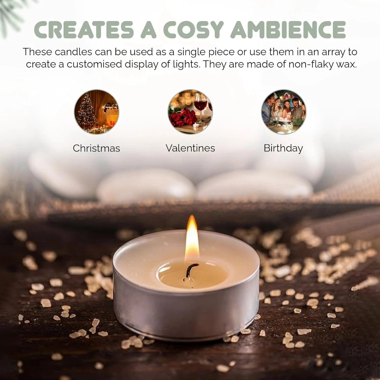 96 Tea Light Candles Unscented | 3 Hour Long Burn Night Lights for Home, Wedding & Christmas Decoration
