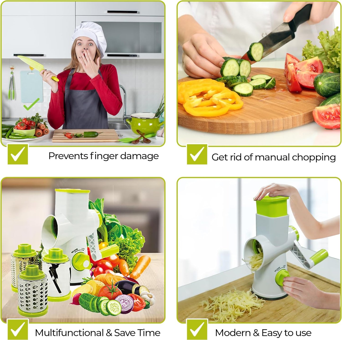 Rotary Cheese Grater, Vegetable Slicer with Three Grater Drums, Safe and Reliable Hand Grater, Vacuum Suction Base, for Vegetables, Fruits, Cheese