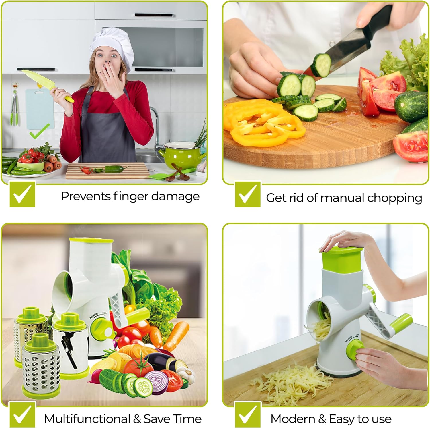 Rotary Cheese Grater, Vegetable Slicer with Three Grater Drums, Safe and Reliable Hand Grater, Vacuum Suction Base, for Vegetables, Fruits, Cheese