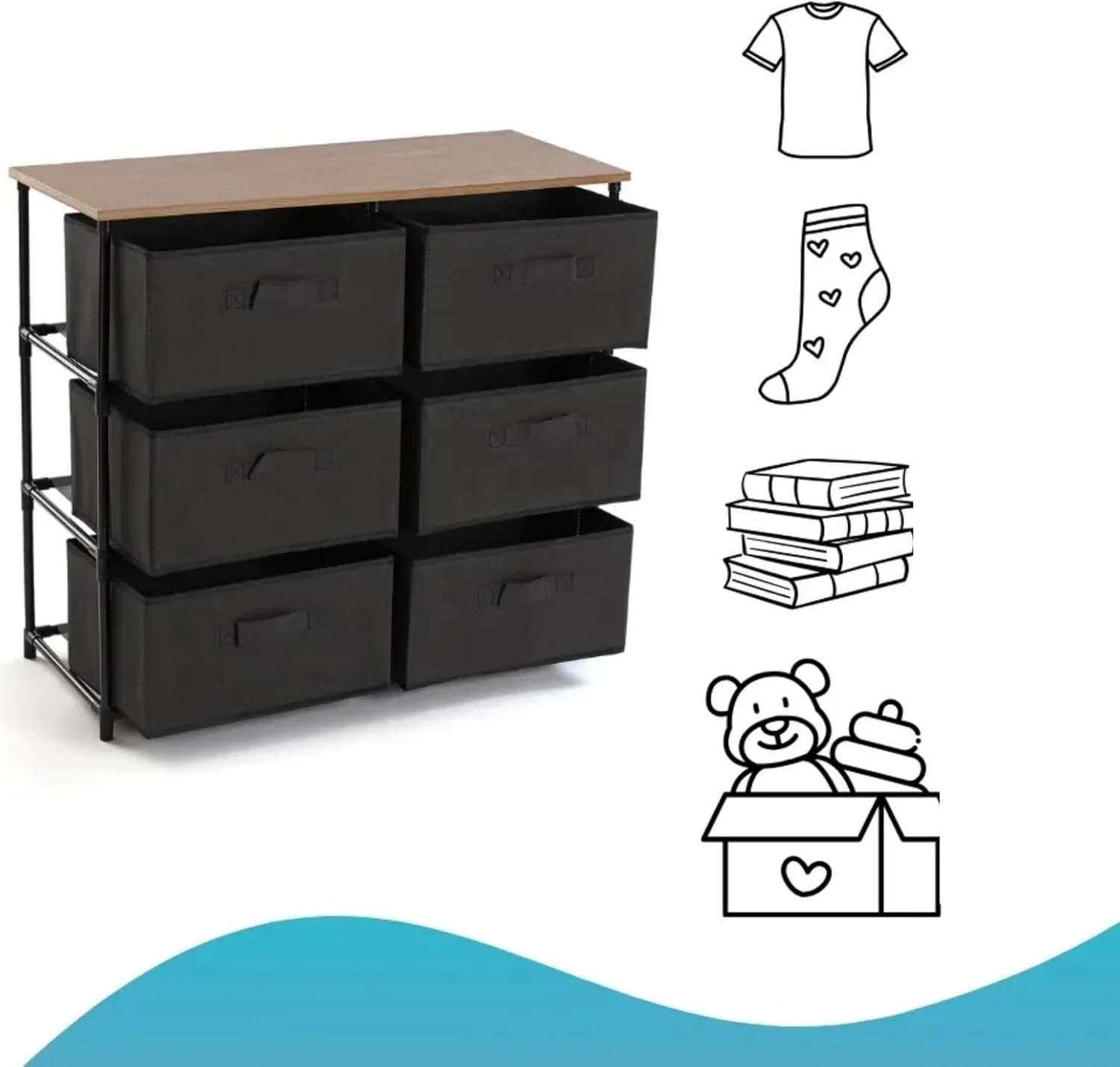 6 Chest of Drawers Fabric Storage Wardrobe Cabinet Living Room Dresser Table 75x30x68 cm