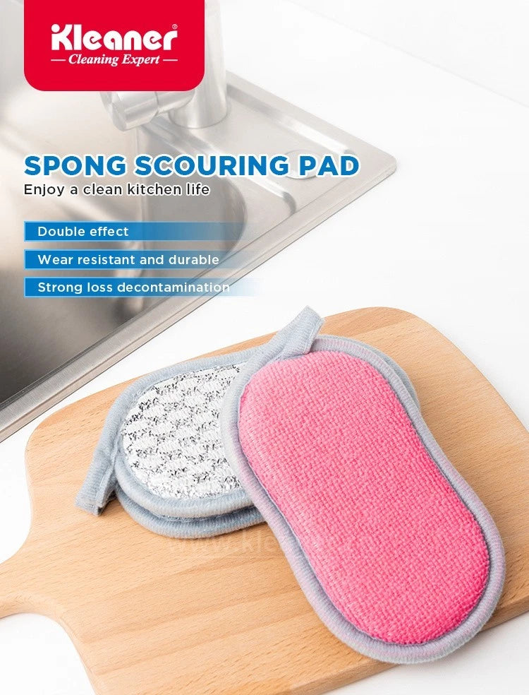 3 Microfibre Sponge Scourer Kitchen Cleaning Pads Non Scratch Dual Side Scrubber
