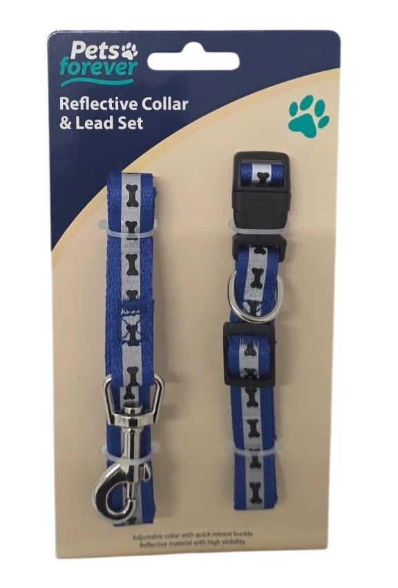 Small Dog Reflective Collar and Lead Set – Adjustable Soft Nylon Pet Leash 116cm for Walking & Training