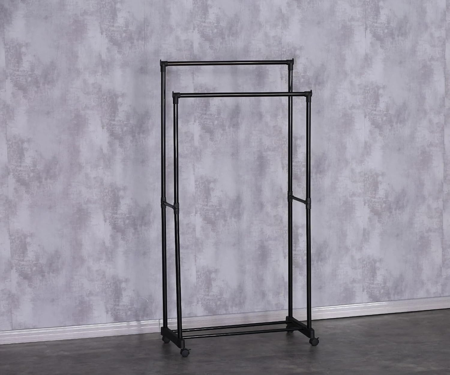 Clothes Rail Movable Double Hanging Clothes Rack with Wheels Bottom Shoes Shelf 74.5x39x157 cm