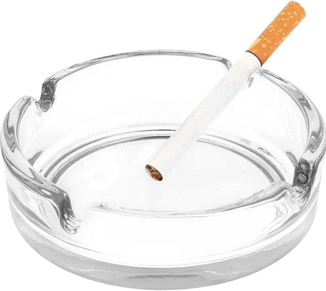 Set of 2 Stackable Glass Ashtrays – Round Cigarette Ash Tray for Home, Pub & Garden Use