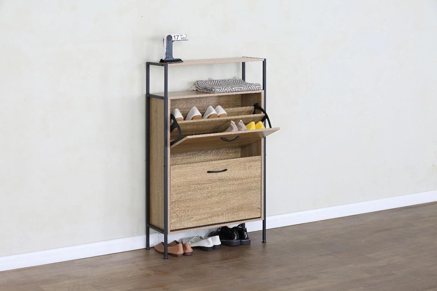 2 Drawer Shoe Cabinet Shoe Rack Storage Organiser Hallway Furniture Unit 63x24x105 cm