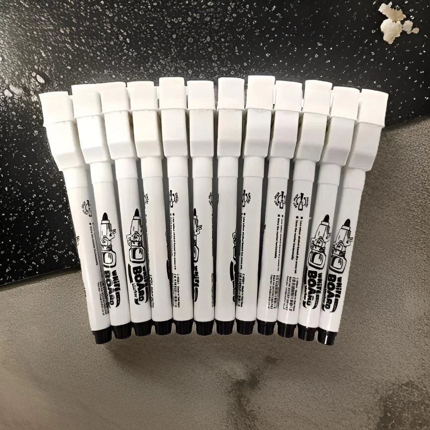Pack of 12 Whiteboard Markers Black | Dry Erase Non-Toxic Easy Wipe Pens for Office, School & Home