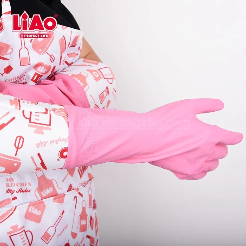 Women Kitchen Apron and Gloves Set Cleaning Cooking Waterproof Greaseproof