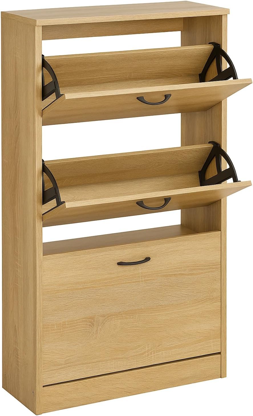 3 Drawer Shoe Cabinet Storage Organiser – Pull Down Shoe Rack Cupboard Unit 60×24×116cm | Space-Saving Hallway & Entryway Furniture