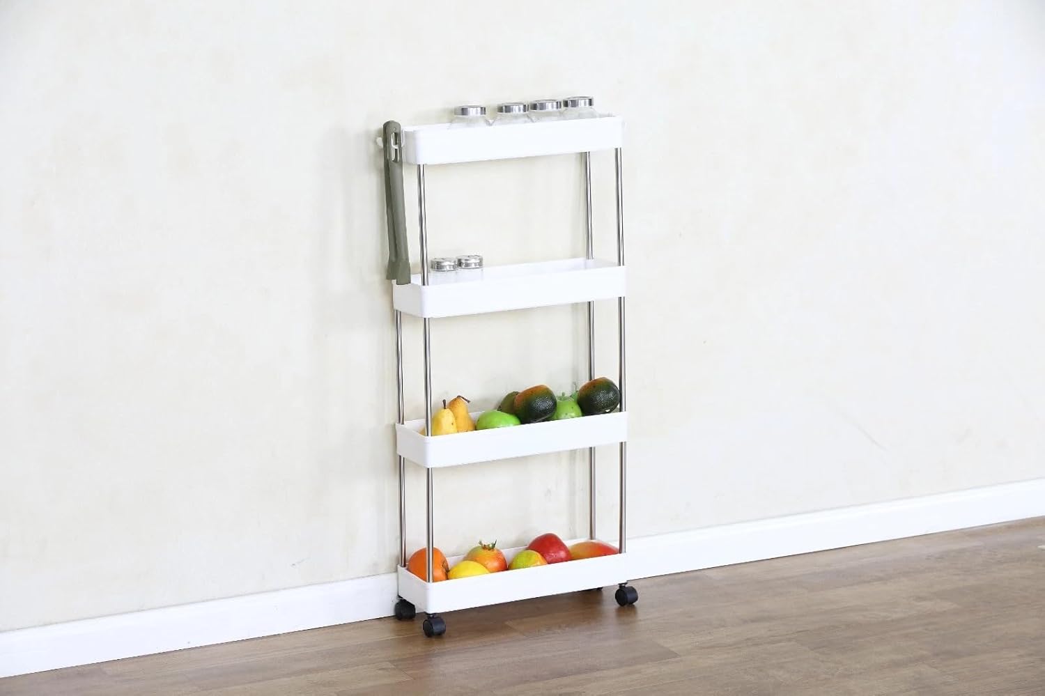 4 Tier Kitchen Storage Trolley on Wheels Plastic Organiser Living Room Bathroom 40x12.5x85 cm