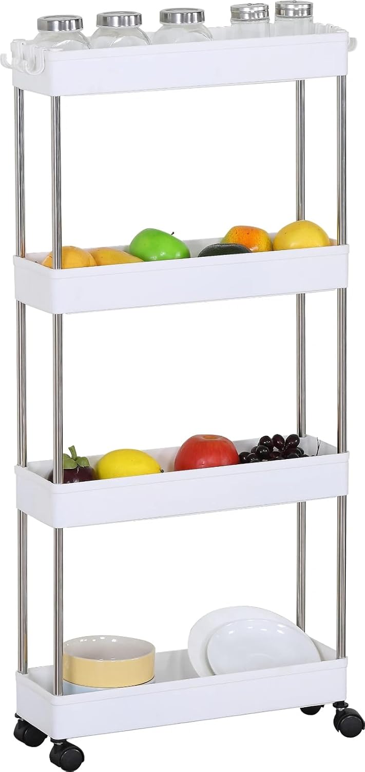 4 Tier Kitchen Storage Trolley on Wheels Plastic Organiser Living Room Bathroom 40x12.5x85 cm