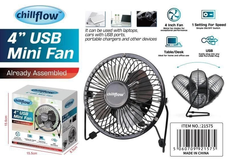 4" Mini USB Desk Fan Quiet Personal Cooler USB Powered Portable Table Fan UK