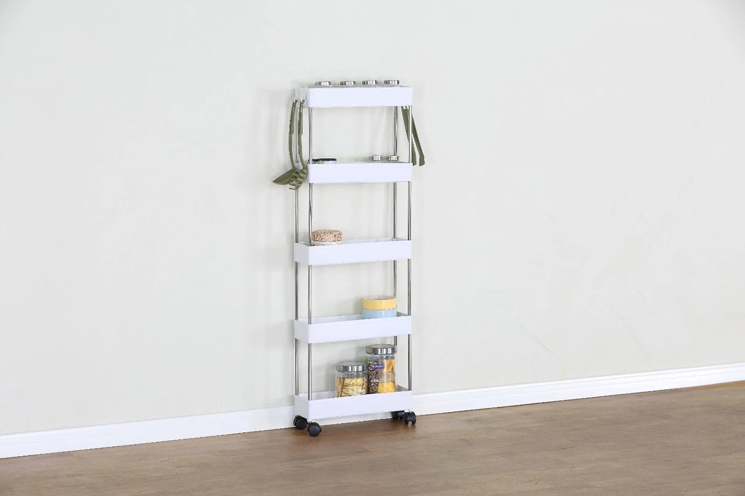 5 Tier Kitchen Storage Trolley on Wheels Tall Plastic Pantry Organiser Bathroom 40x12.5x110 cm
