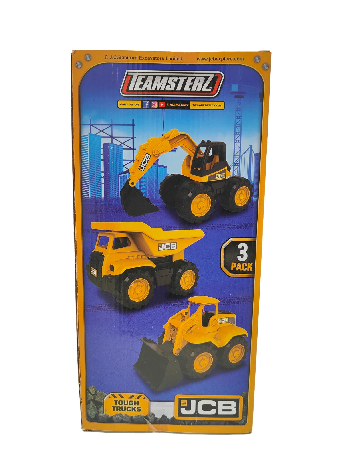 Set of 3 JCB Construction Vehicle Toys – 7 Inch Truck & Trailer Playset for Kids, Boys & Girls Gift