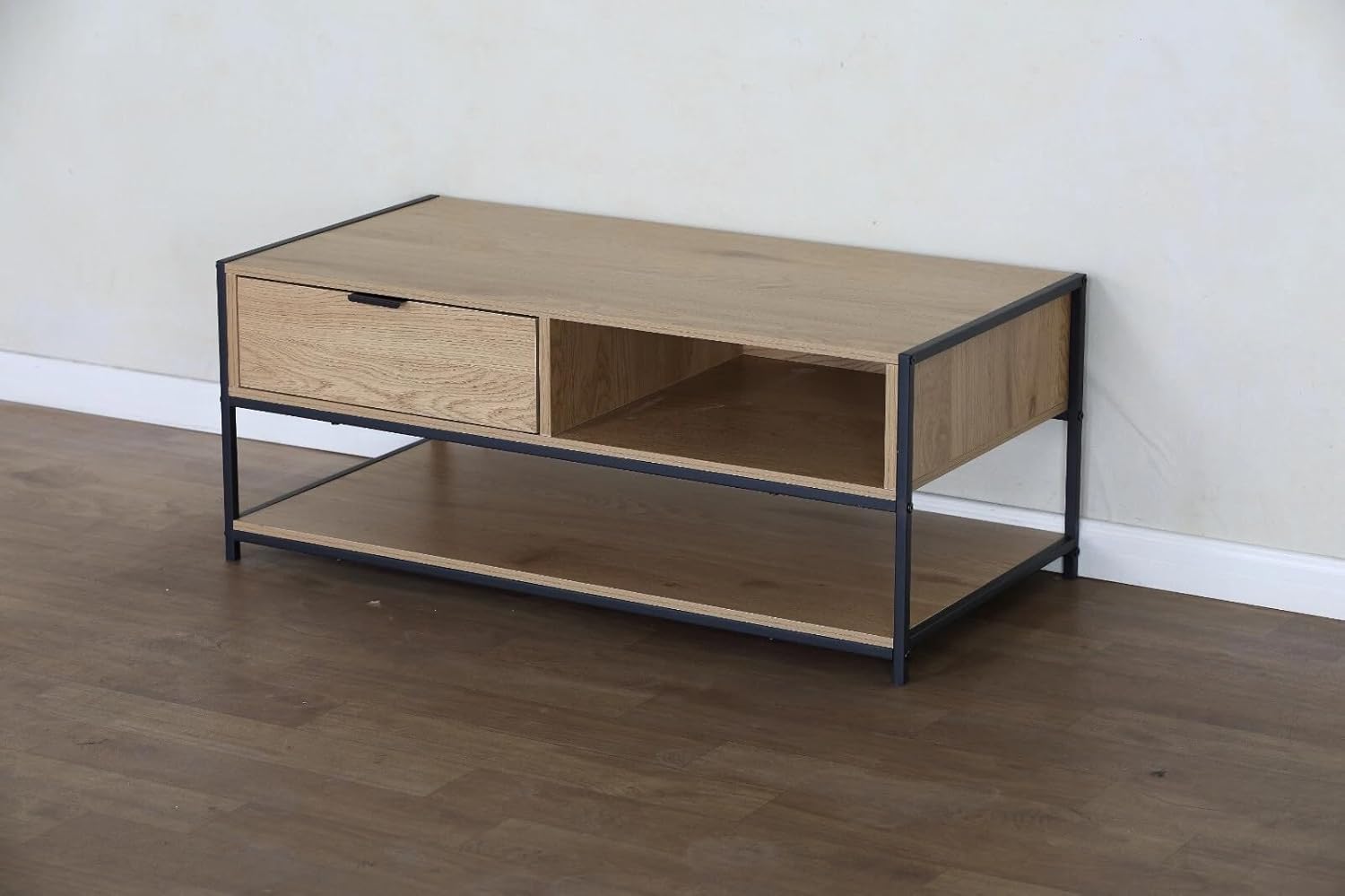 Coffee Table with Drawer Storage 2 Tier Industrial Style Living Room Furniture 100x50x40 cm