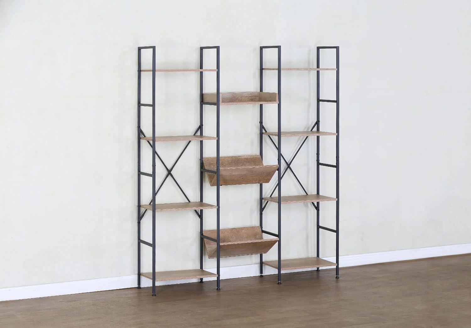 4 Tier Bookshelf Large Bookcase Storage Unit – 11 Open Metal Shelves Display Rack (125x27x150cm)