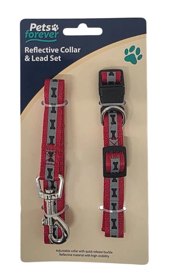 Small Dog Reflective Collar and Lead Set – Adjustable Soft Nylon Pet Leash 116cm for Walking & Training