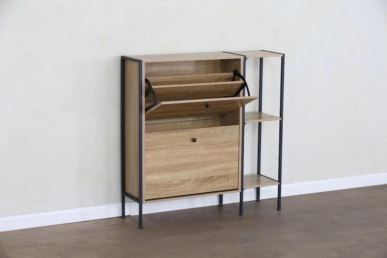 2 Drawer Shoe Cabinet Cupboard Storage Organiser Rack Hallway Furniture Unit 88x24x87 cm