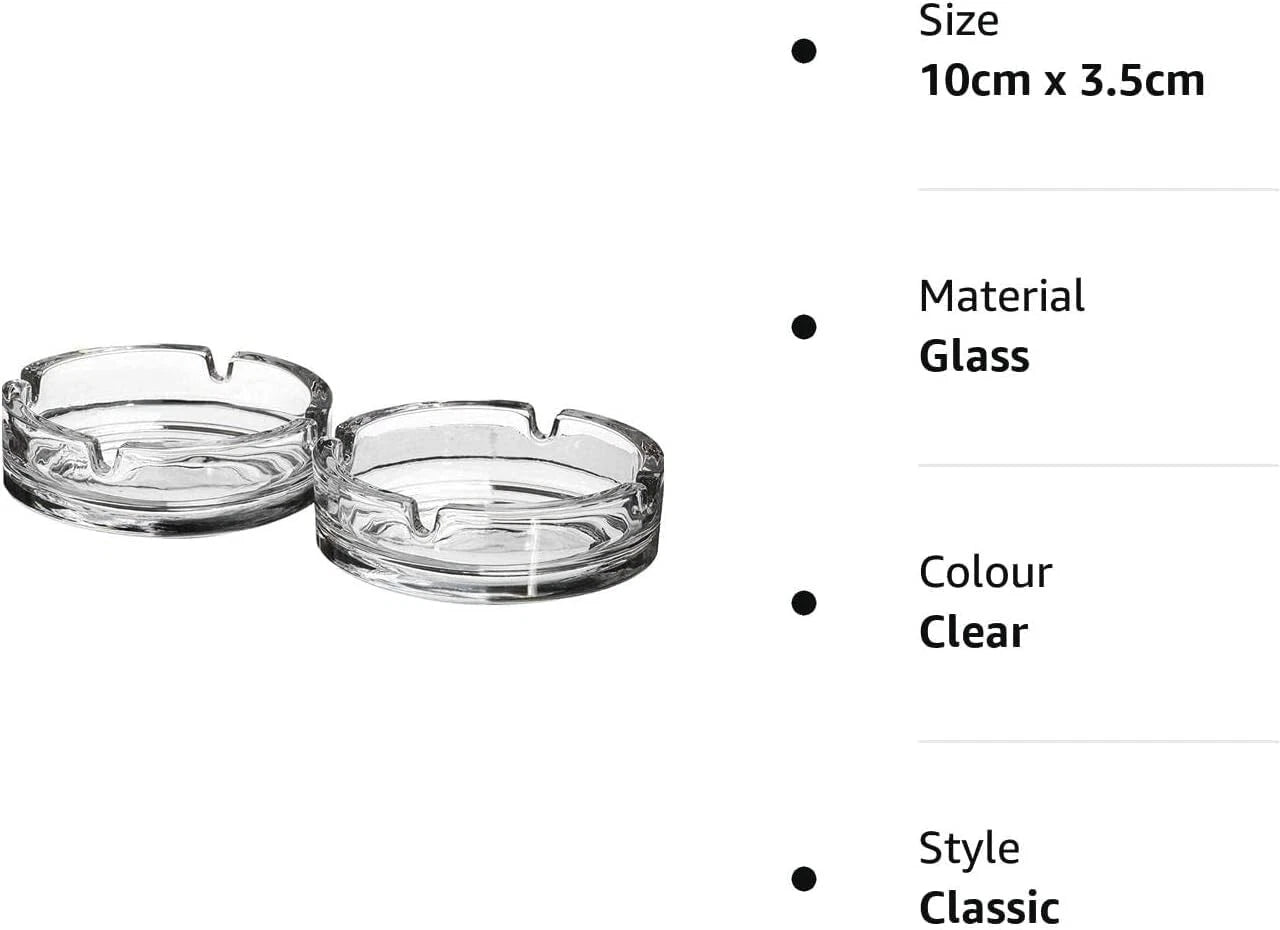Set of 2 Stackable Glass Ashtrays – Round Cigarette Ash Tray for Home, Pub & Garden Use