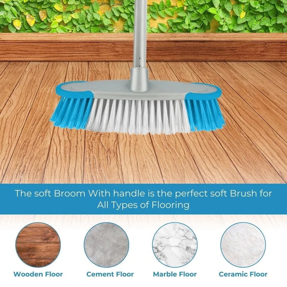 Kitchen Broom Soft Sweeping Brush Head Handle Garden Floor Sweeper Cleaning