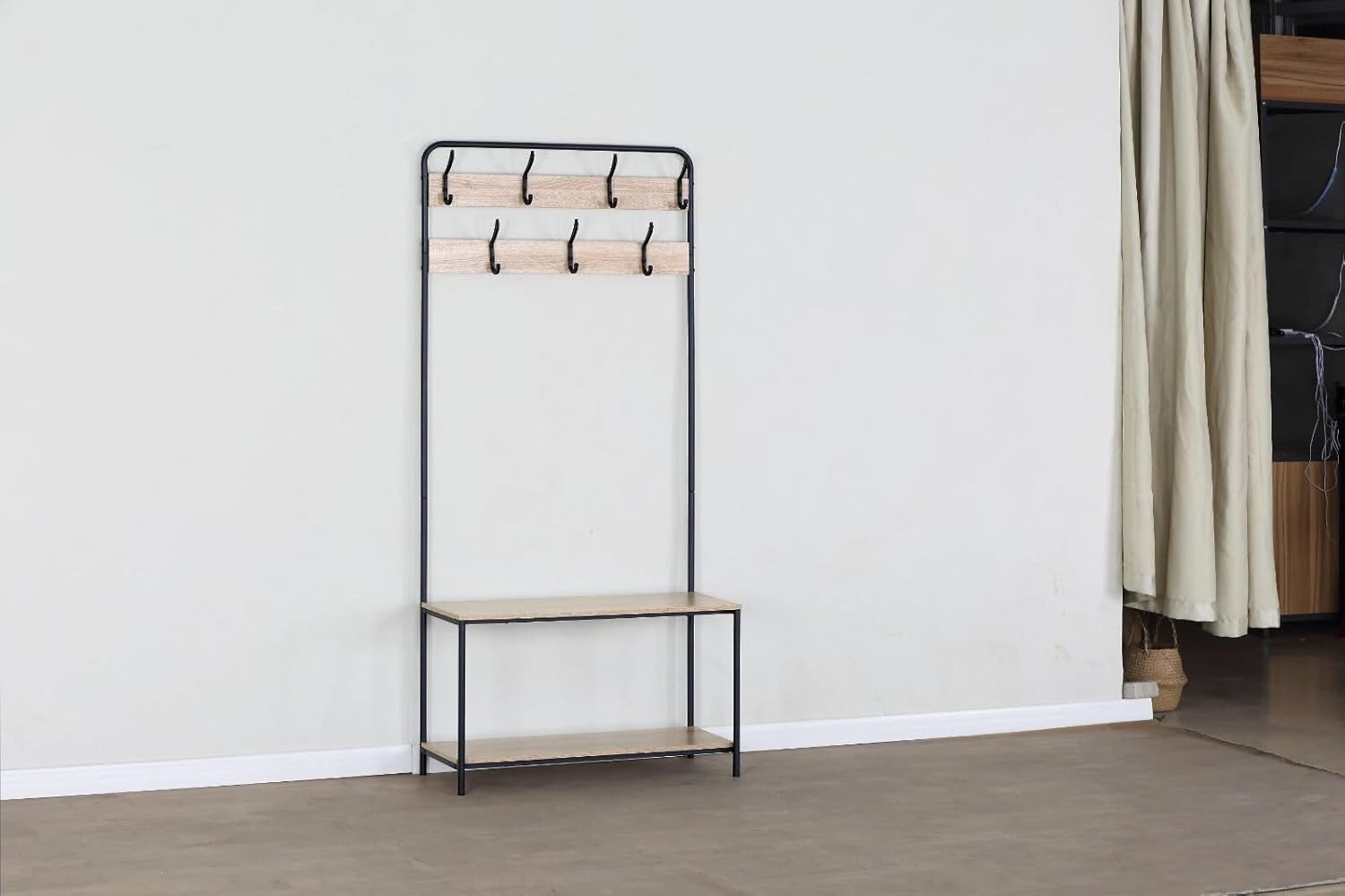 Clothes Hat Coat Rack with Shoe Storage Bench 7 Hooks Hanging Hallway Bedroom 80x30x170 cm