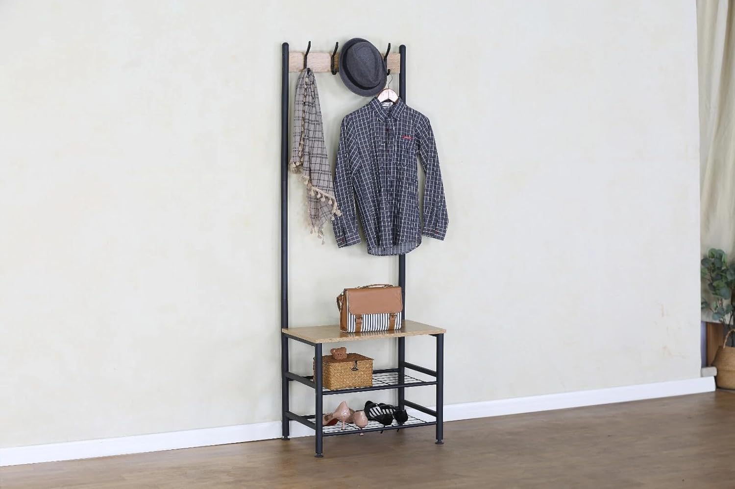Coat Rack with Shoe Storage with Bench Clothes Hat Hanging Hallway Bedroom 60x40x175 cm