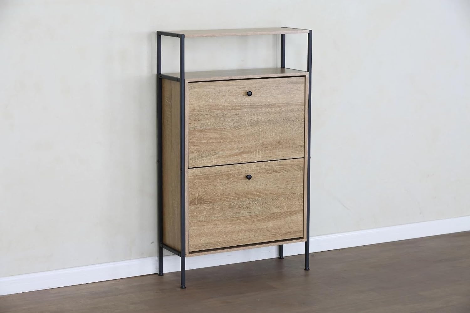 2 Drawer Shoe Cabinet Shoe Rack Storage Organiser Hallway Furniture Unit 63x24x105 cm