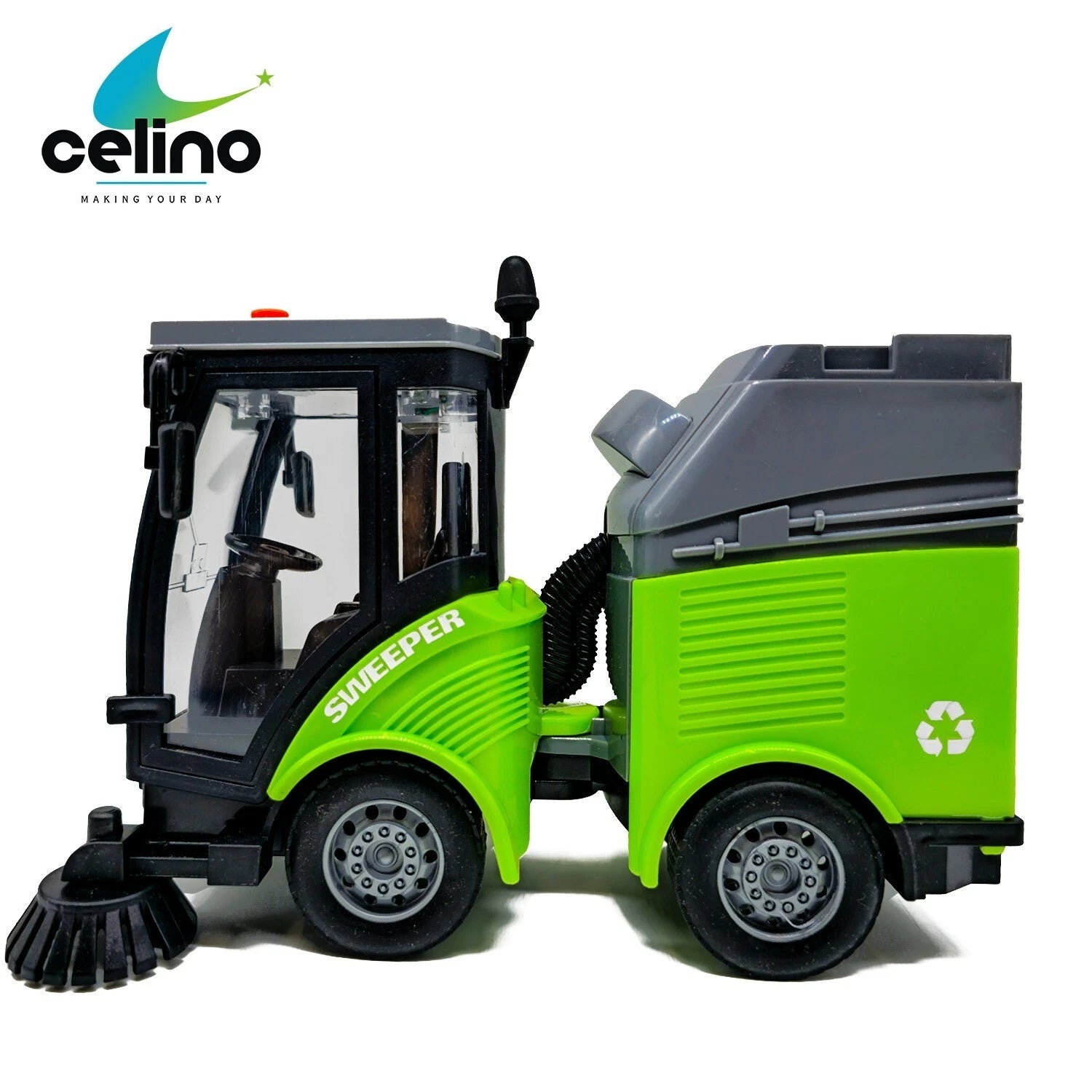 Street Sweeper Truck Toy for Kids | City Vehicle with Lights & Sound Friction Powered 1:16 Scale