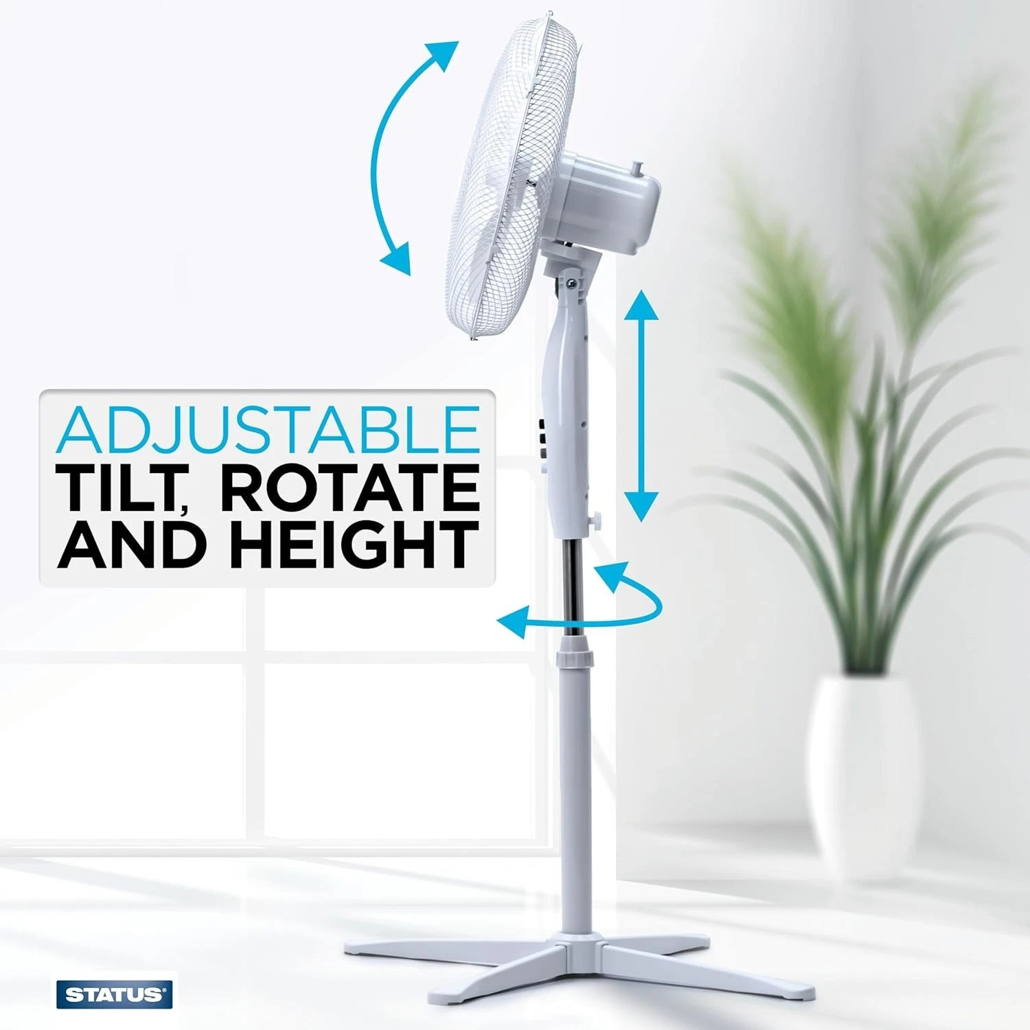 16 Inch Pedestal Fan 3 Speed Oscillating Adjustable Height Cooling Fan White UK