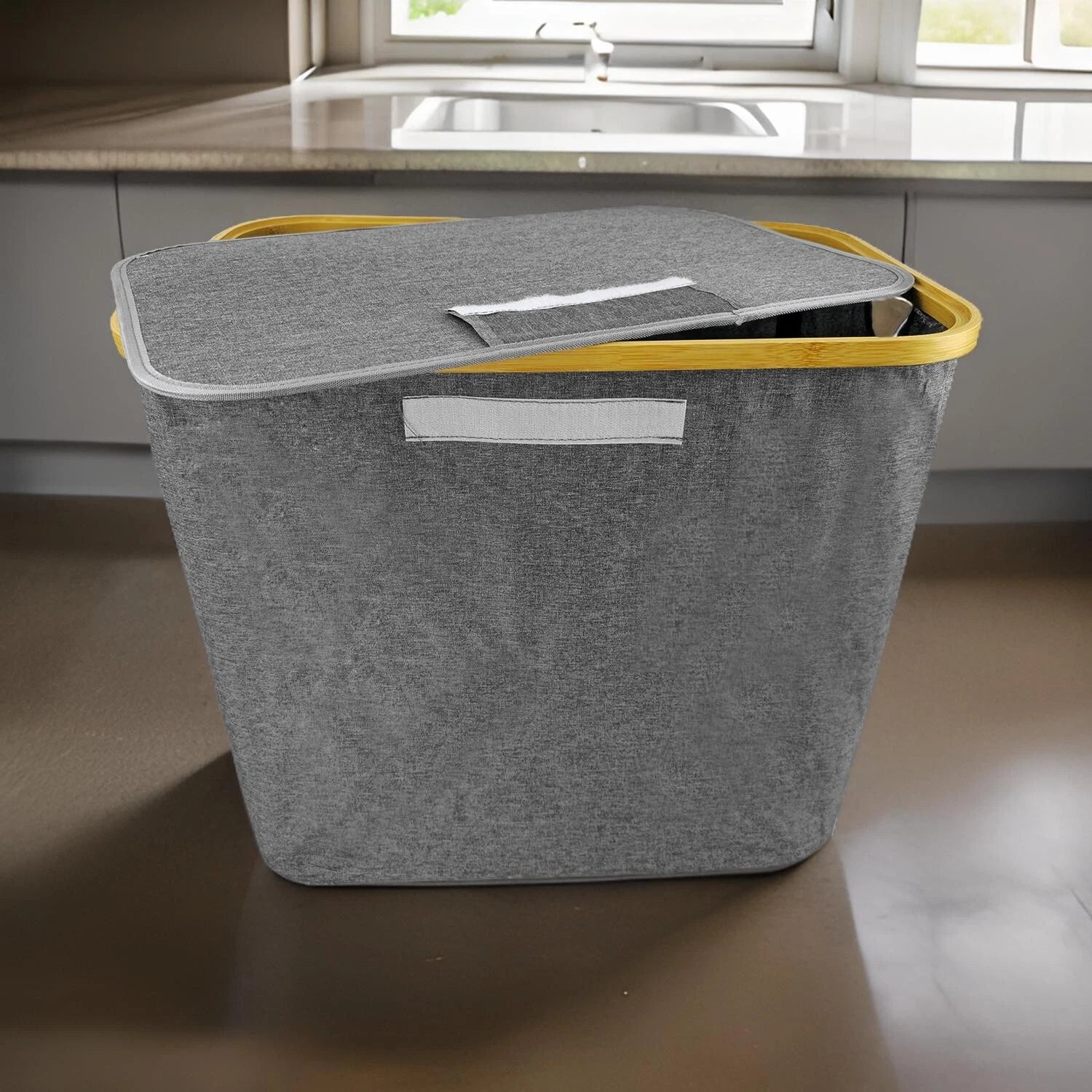 75L Foldable Fabric Laundry Basket With Lid Cover Collapsible Clothes Hamper NEW