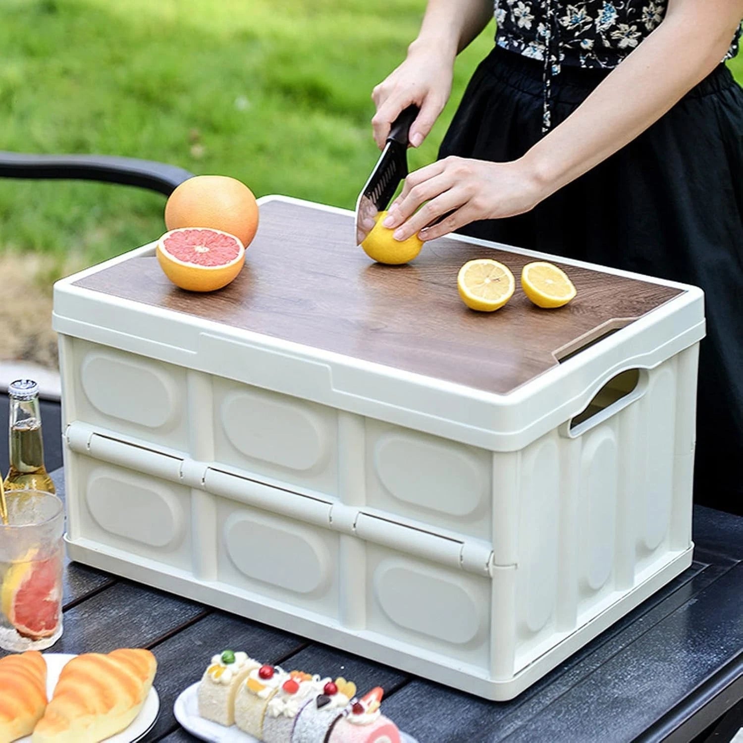 Folding Storage Boxes With Lid Plastic Box Collapsible Stackable Organiser Crate