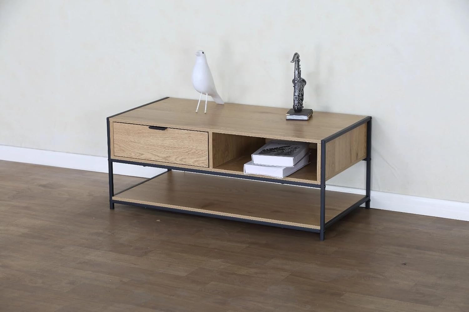 Coffee Table with Drawer Storage 2 Tier Industrial Style Living Room Furniture 100x50x40 cm