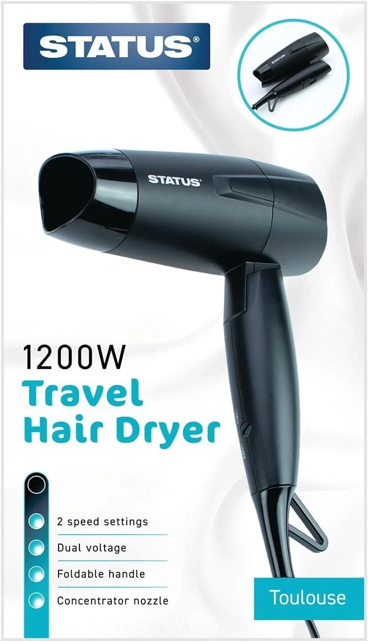 Travel Hair Dryer Foldable 1200W – Dual Voltage Portable Blow Dryer with 2 Speeds for Home & Travel Use