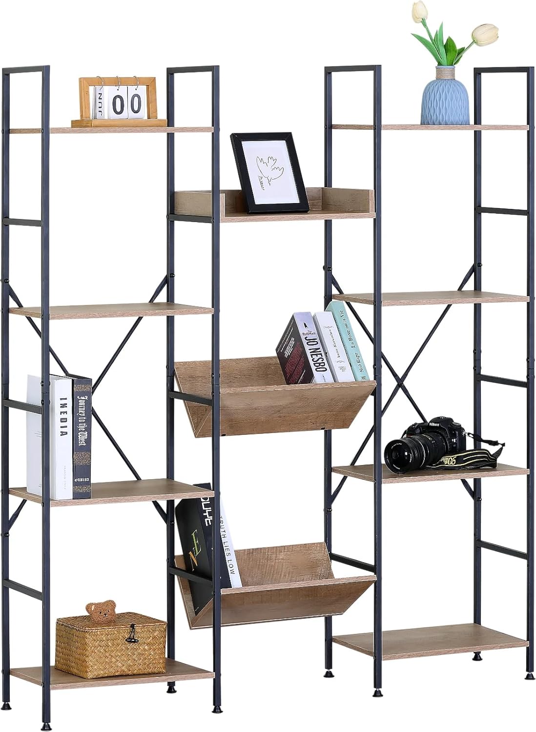 4 Tier Bookshelf Large Bookcase Storage Unit – 11 Open Metal Shelves Display Rack (125x27x150cm)