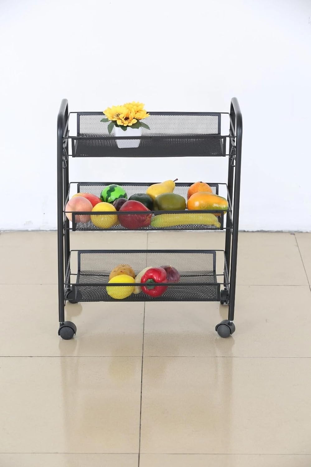 3 Tier Storage Cart Metal Kitchen Trolley on Wheels Organiser Utility Rack 44x26x62 cm