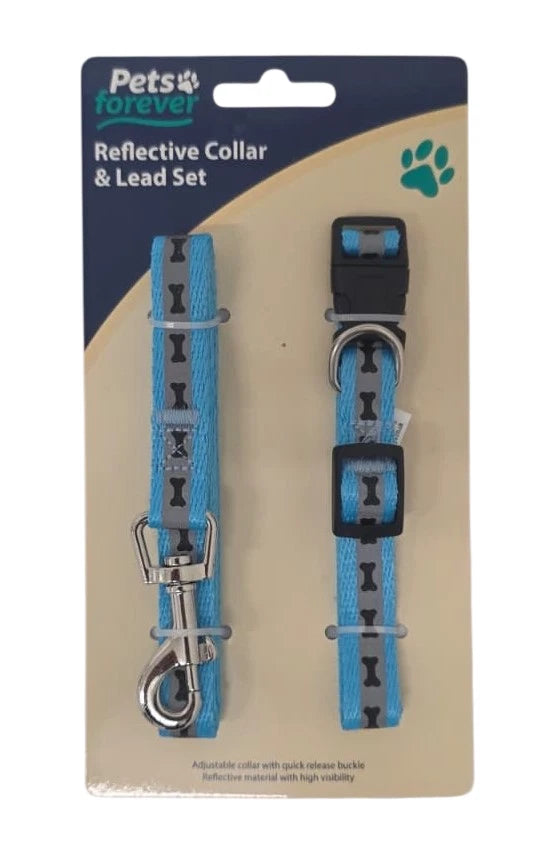 Small Dog Reflective Collar and Lead Set – Adjustable Soft Nylon Pet Leash 116cm for Walking & Training