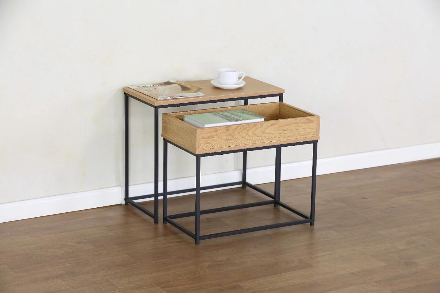 Nesting Coffee Tables Set of 2 Nest Stacking Side End Table Steel Metal Frame