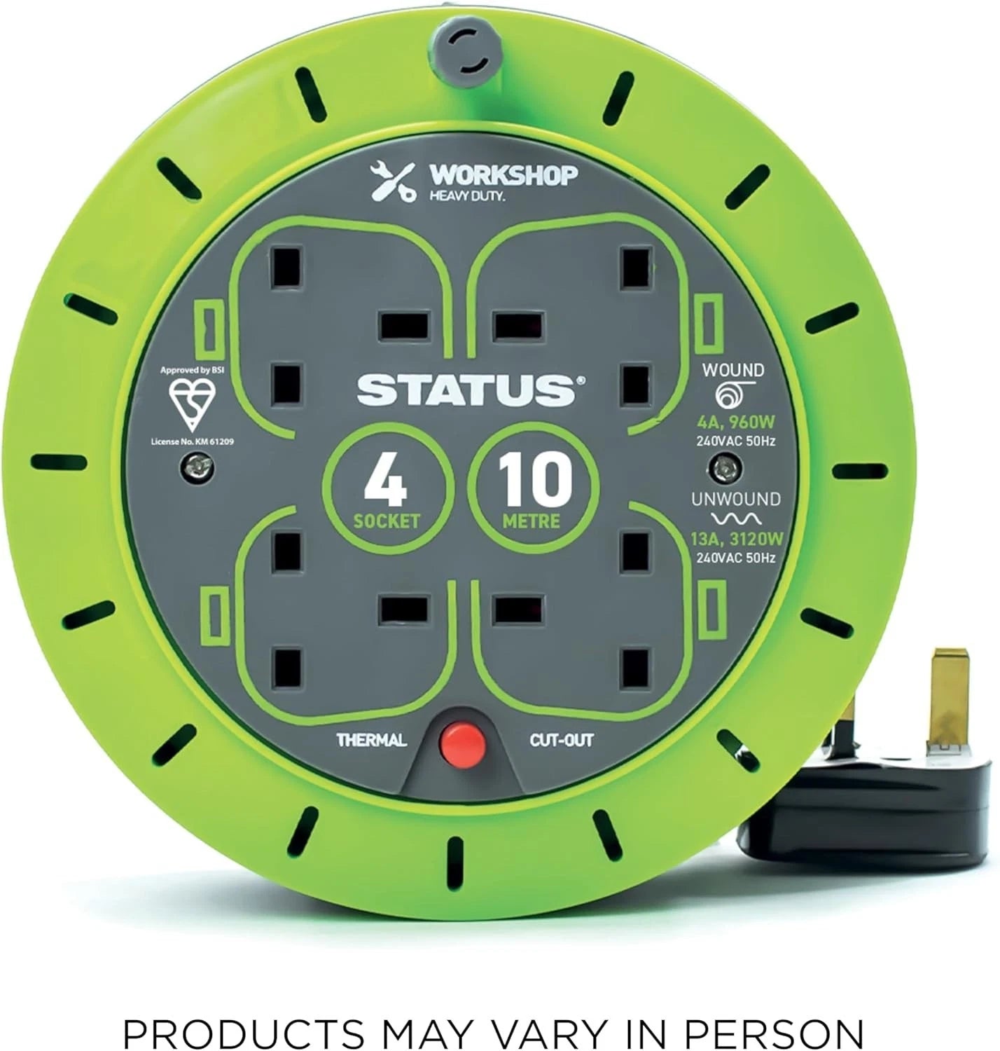 10m Extension Lead Reel – 4 Socket 13A Heavy Duty Cable Reel with Thermal Cut-Out Protection