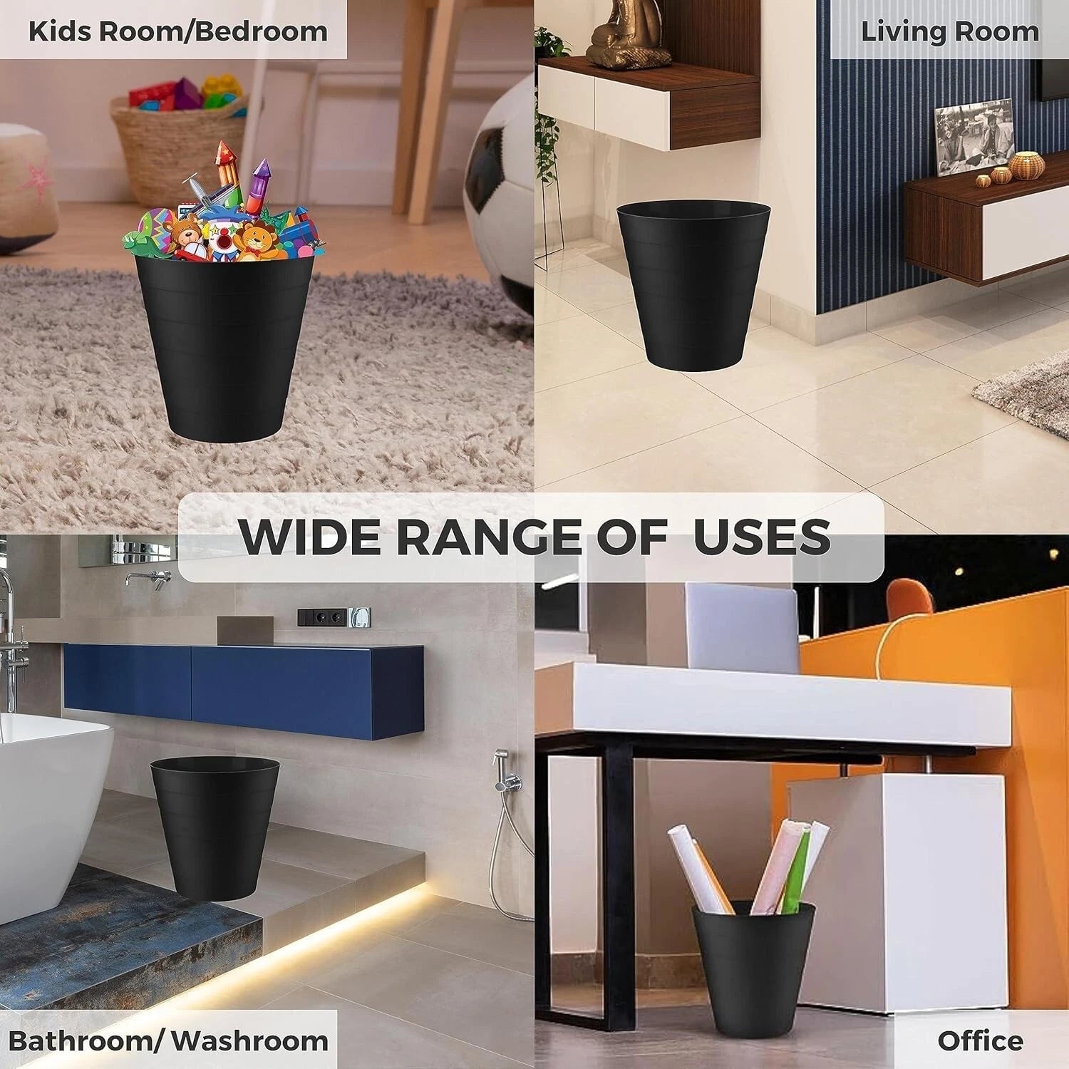 6L Round Plastic Waste Bin – Kitchen, Office & Bathroom Rubbish Dustbin for Home Use