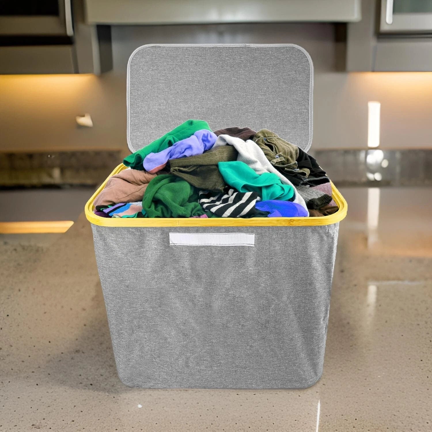 75L Foldable Fabric Laundry Basket With Lid Cover Collapsible Clothes Hamper NEW