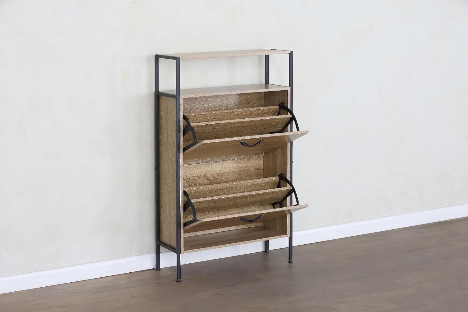 2 Drawer Shoe Cabinet Shoe Rack Storage Organiser Hallway Furniture Unit 63x24x105 cm