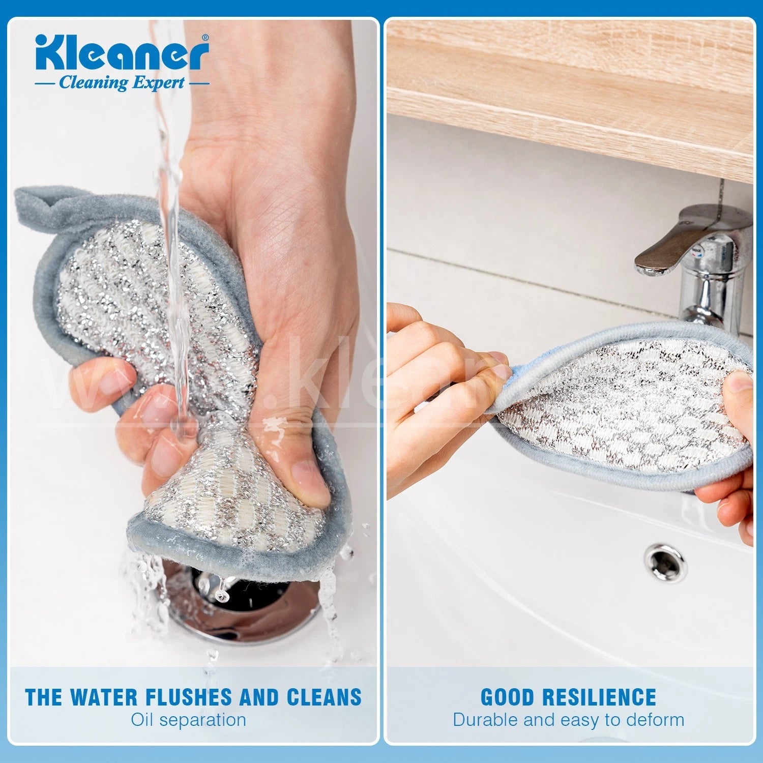 3 Microfibre Sponge Scourer Kitchen Cleaning Pads Non Scratch Dual Side Scrubber
