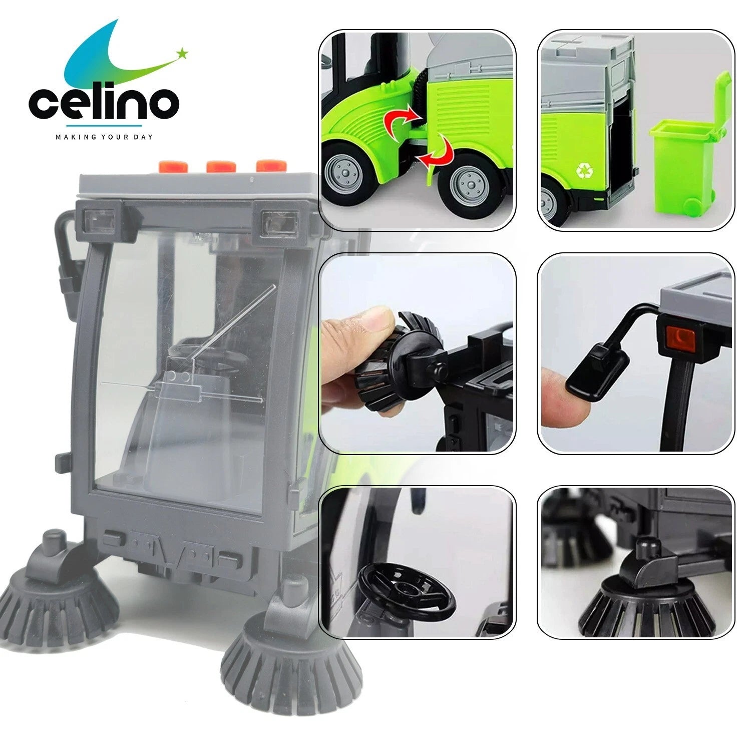 Street Sweeper Truck Toy for Kids | City Vehicle with Lights & Sound Friction Powered 1:16 Scale